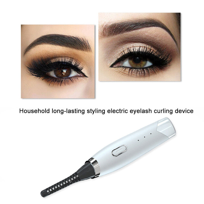 Long Lasting Electric Heated Eyelash Curler Applicator Makeup Tools (White)