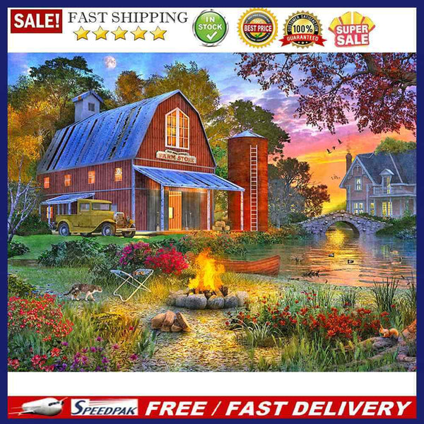 DIY Small Town Scenery Oil Paint by Numbers Coded Hand Painted Acrylic Drawin