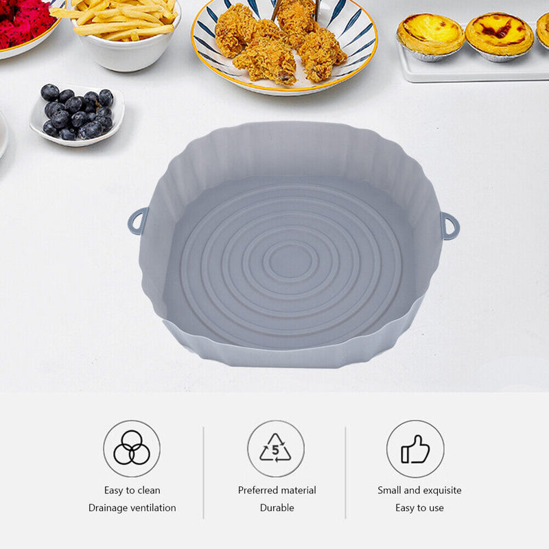 Silicone Air Fryer Liner Reusable Oven Baking BBQ Fryer Pan Mat (Grey)