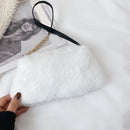 Plush Underarm Handbags Women Retro Fashion Shoulder Bags Animal Chain Wristlet