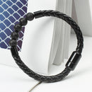 Jewelry PU Leather Magnetic Buckle Braided Bangle Mens Bracelet 8mm Lava Stone
