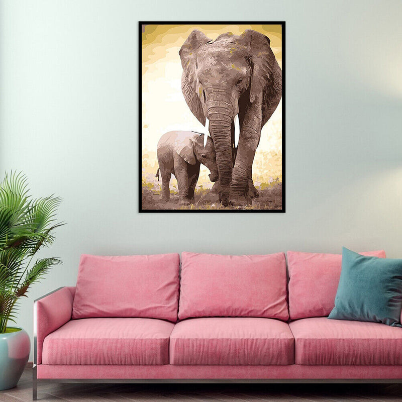 Home Elephant Oil Canvas Pictures DIY Hand Painted Paint By Numbers Kit Craft