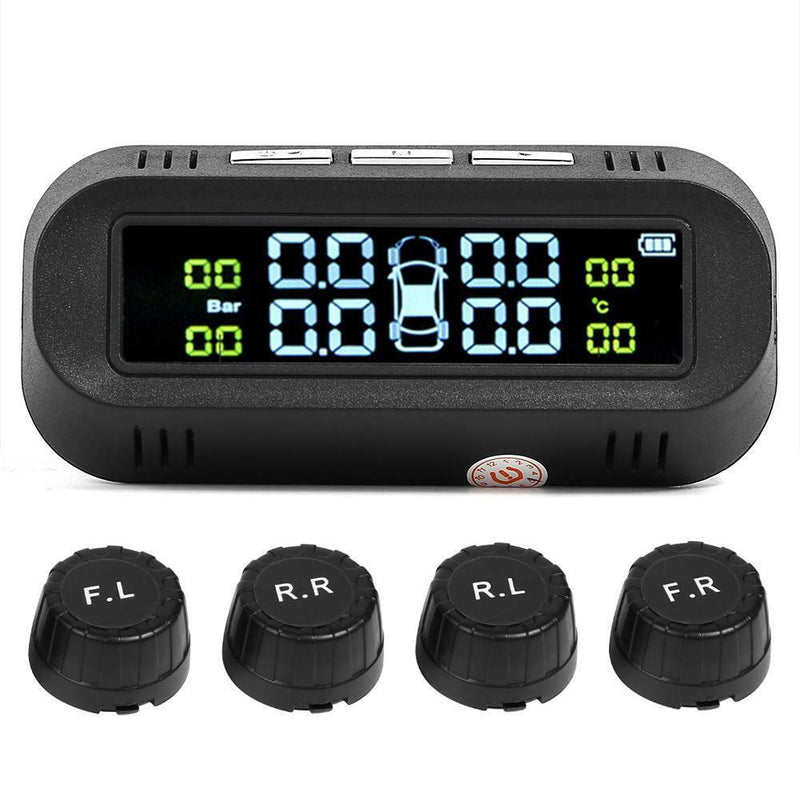 Solar Wireless Car TPMS Tire Pressure Monitor System LCD w/4 External + USB