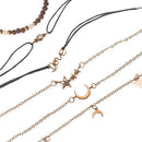Jewelry  Hollow Star Moon Bracelet Set Crystal Beads Stones Adjustable Bangle