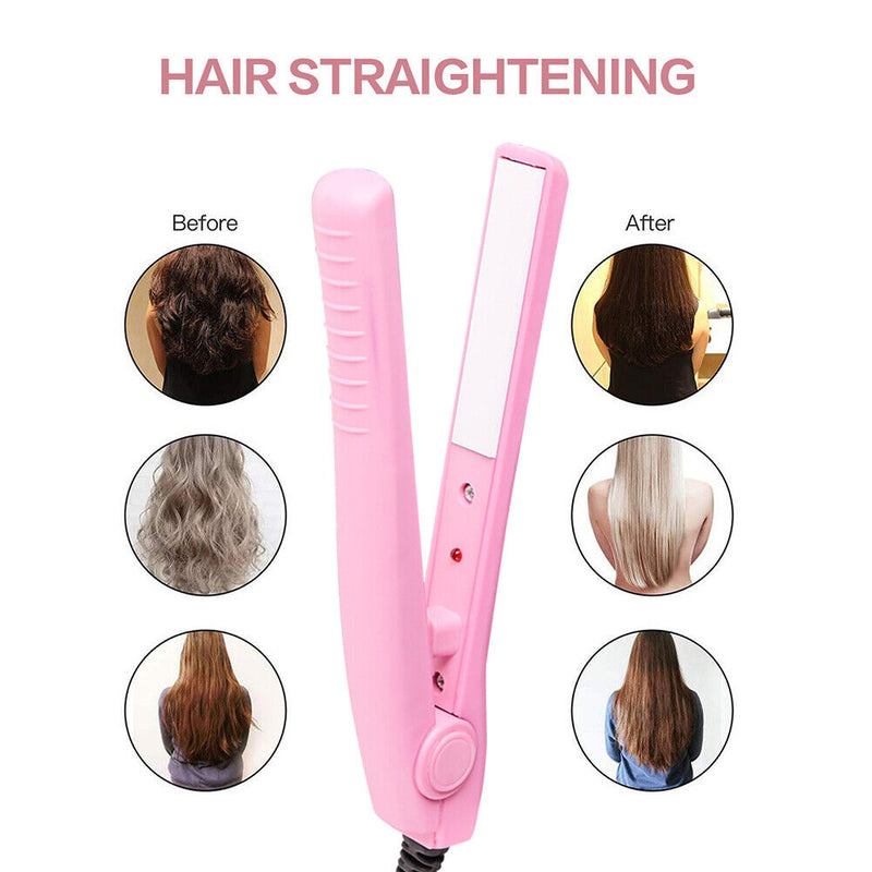 2 in 1 Crimper Mini Hair Straightener Curler Flat Iron Styling Tool (Red) Newly