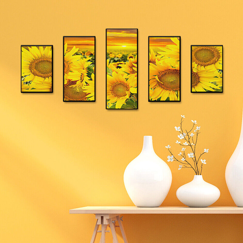 5D DIY Full Square Drill Diamond Painting 5 Panel Sunflower Mosaic Handmade
