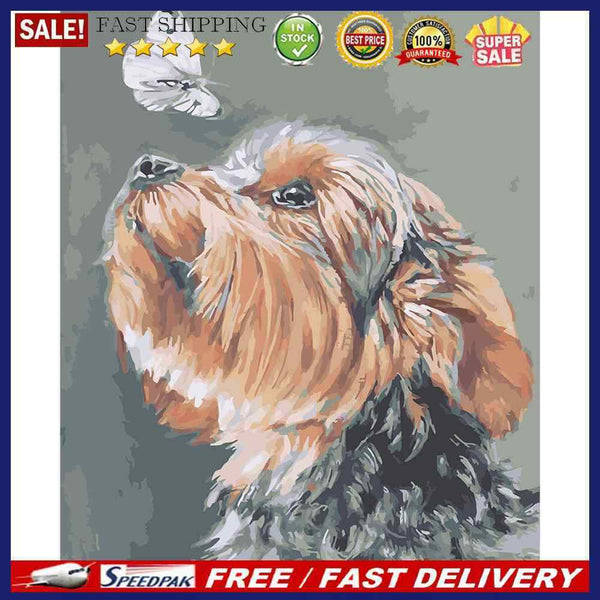 Dog and Butterfly Canvas Oil Painting Kit DIY Hand Painted Drawing By Numbe