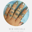 11 Pcs/set Bohemian Retro Crystal Flower Leaves Hollow Gem Set Ring R5C8