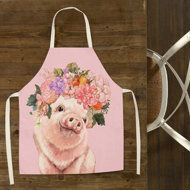 Pig Printed Women Kitchen Aprons Linen Oil-proof Apron (82x68cm)