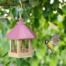 Garden Window Wooden Birdhouse Parrot Cage Bird Seeds Food Feeder (Pink)