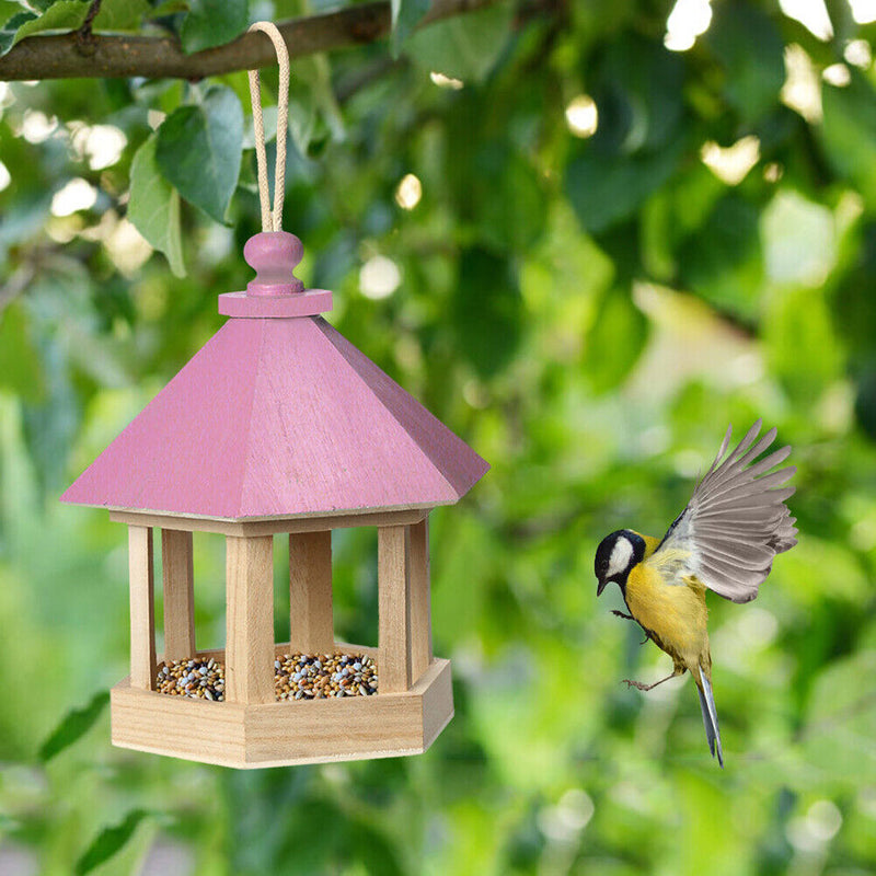 Garden Window Wooden Birdhouse Parrot Cage Bird Seeds Food Feeder (Pink)