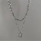Women Jewelry Square Pendant Double Layer Multilayer Necklace Long Link Chain