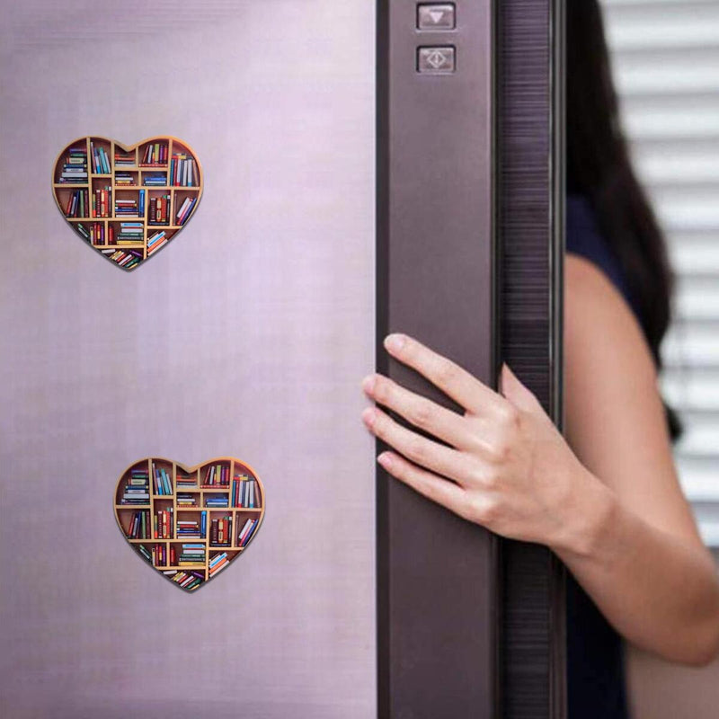 Book Lovers Heart-shaped Bookshelf Ornament Christmas Fridge Magnets Decor Gift#