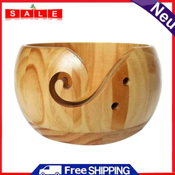 Handmade Knitting Wool Crocheted Organizer Bowls Round Wooden Yarn Storage Bowl