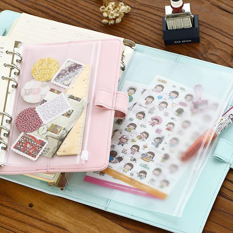 PVC A5 A6 Zipper Bag Card Bills Bags Loose Leaf Storage Holder Pockets (A7 Newly
