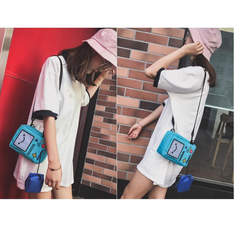 Fashion Women Mini Shoulder Bag Canvas Cartoon Robot Crossbody Bags Purse