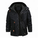 Men Long-Sleeves Casual Thicken Fleece Hooded Cotton Coat Pockets Zipper Jacket