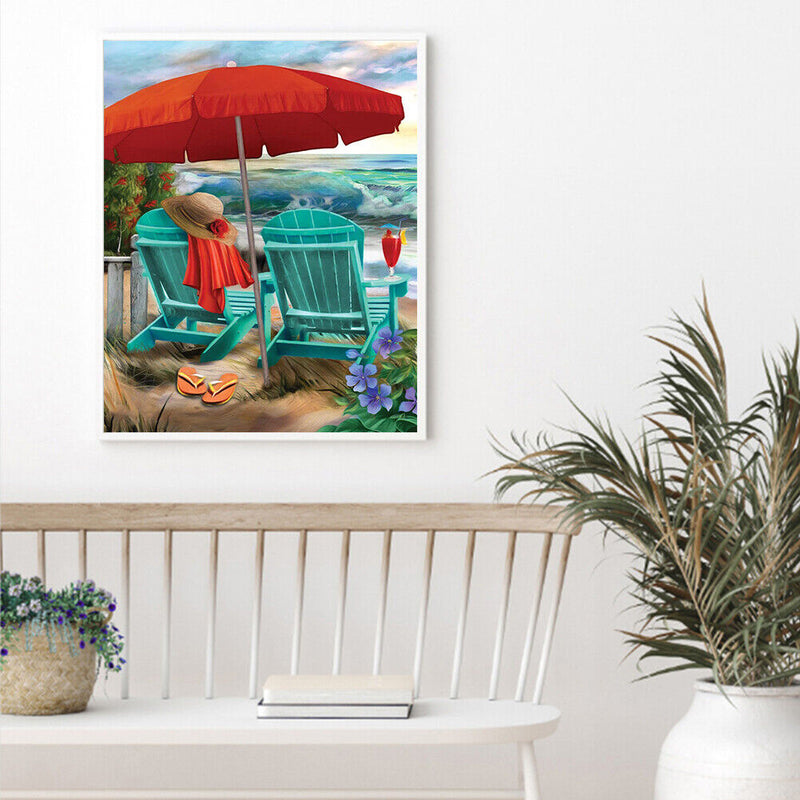 Beach Recliner Colouring Oil Canvas Picture DIY Hand Painted Paint By Number Kit