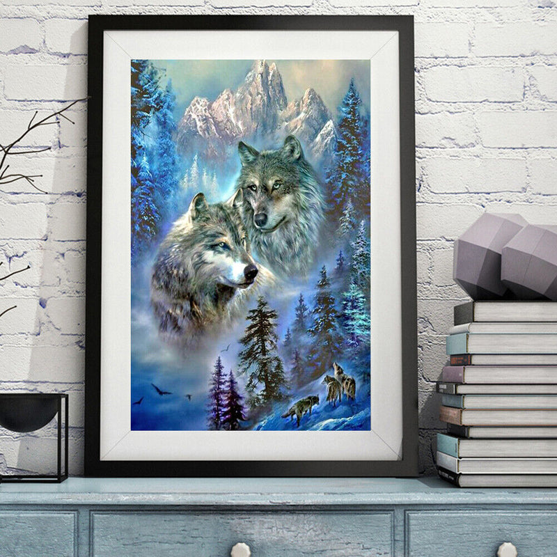 Full Square Drill Diamond Painting Two Wolves in Remote Mountains Handwork