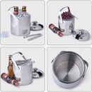 1300ml Stainless Steel Ice Bucket Double Layer Wine Beer Ice Cube Tray w/ Tongs