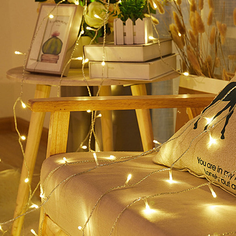 LED Fairy String Lights Waterproof Christmas Tree Wall Bedroom Decor (Warm)