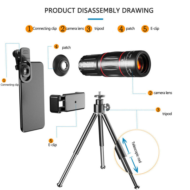 4"" 1 Lens Wide Angle 28x Mobile Camera Lens Optical Zoom for Smartphone