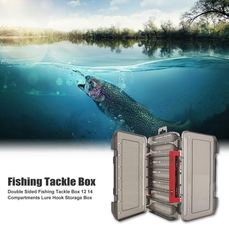 Double Sided Fishing Tackle Box 14 Compartments Bait Lure Hook Box (Red) Newly