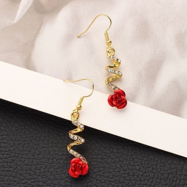 Drop Earrings Women Jewelry Rose Dangle Earrings Diamond-Studded Pendants