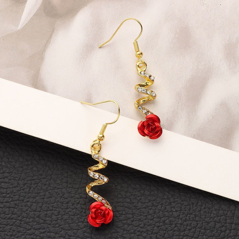 Drop Earrings Women Jewelry Rose Dangle Earrings Diamond-Studded Pendants