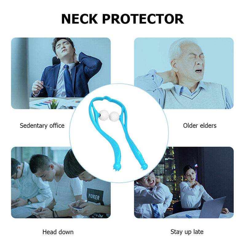 2-Ball Rolling Manual Neck Massager Pain Relief Hand Massage Tool (Blue) Newly