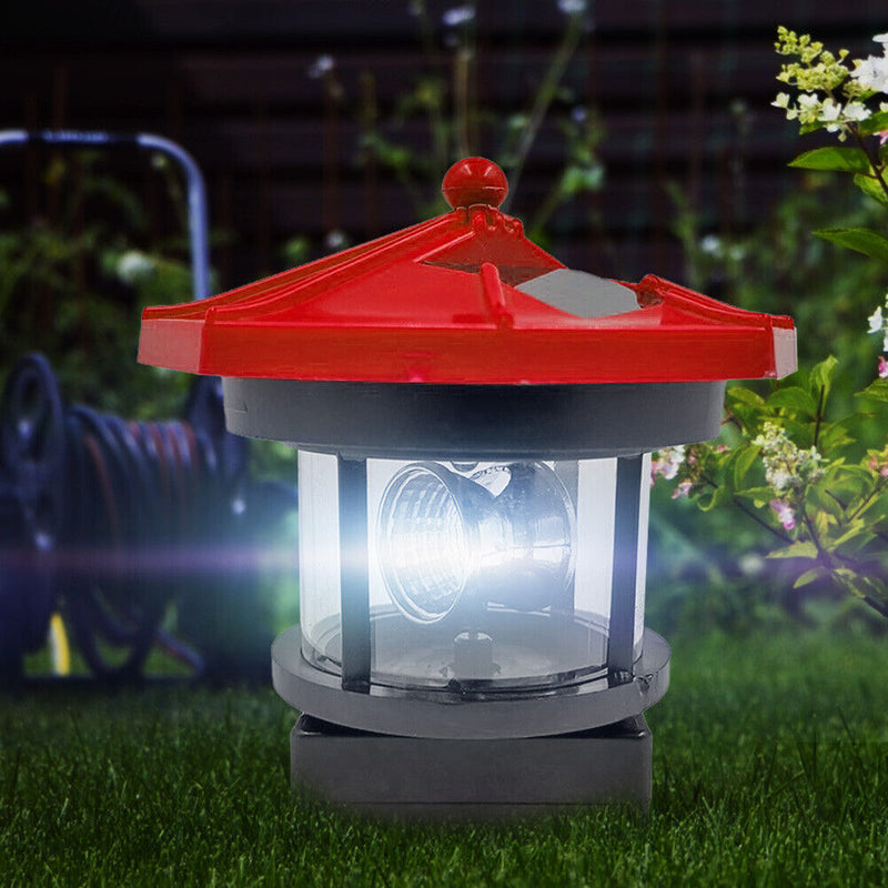 Lighthouse Solar LED Light Garden Outdoor Beacon Rotating Beam Lamp (Red) Newly