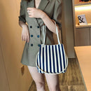 Women Striped Shoulder Bag Classic Canvas Large Capacity Shopping Bucket Totes