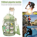 1100ml Straw Big Belly Water Cup Drinking Water Bottle w/ Stickers (Green) Newly