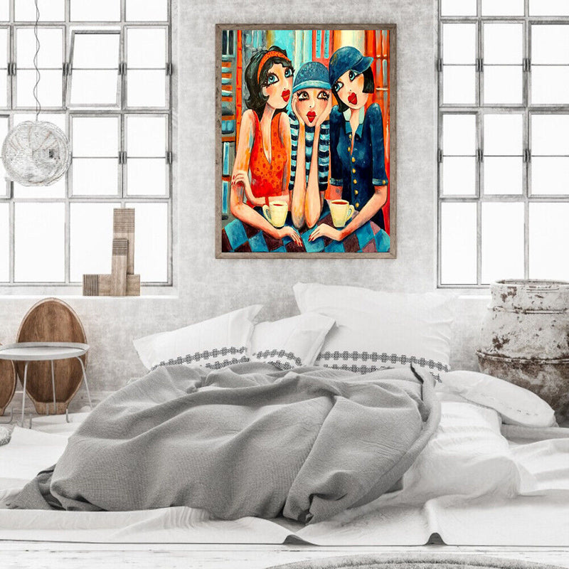 3 Fashion Sisters Hand Painted Picture DIY Kit Oil Paint By Numbers Set No Frame