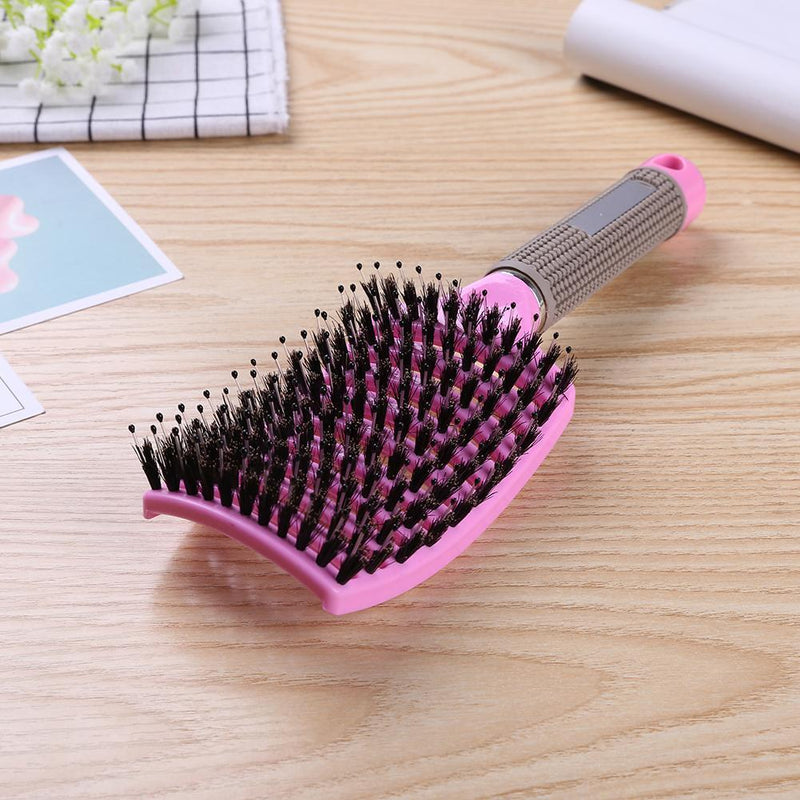 Scalp Massage Bristle Hair Comb Curly Straight Anti Static Hairbrush (Pink)