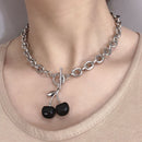 Gothic Stainless Steel Punk Hip Hop Cherry Pendant Necklace Clavicle Chain