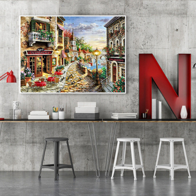 Oil Paint By Numbers Street Scene Frameless Picture Craft Kit for Living Room