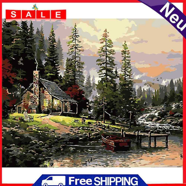 DIY Digital Oil Painting By Numbers Riverside Hat Canvas Acrylic Art 40x50cm