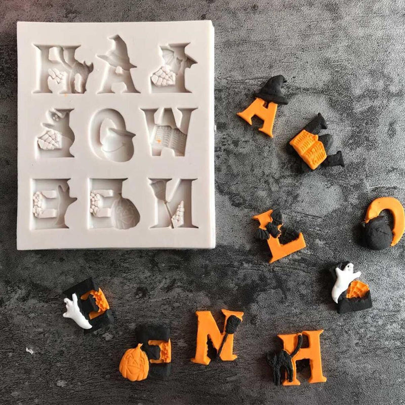 Halloween Letter Alphabet Silicone Chocolate Fondant Cake DIY Moulds Mold Q6I9