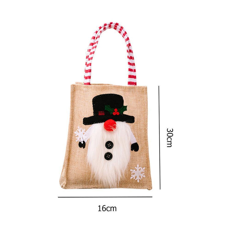 Christmas Decoration Burlap Gift Bag Cartoon Handbag for Candy Containers (B)