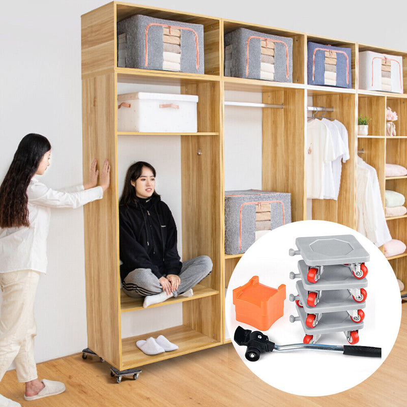 Household Transport Heavy Furniture Mover Wheeled Rollers Bar (Grey)