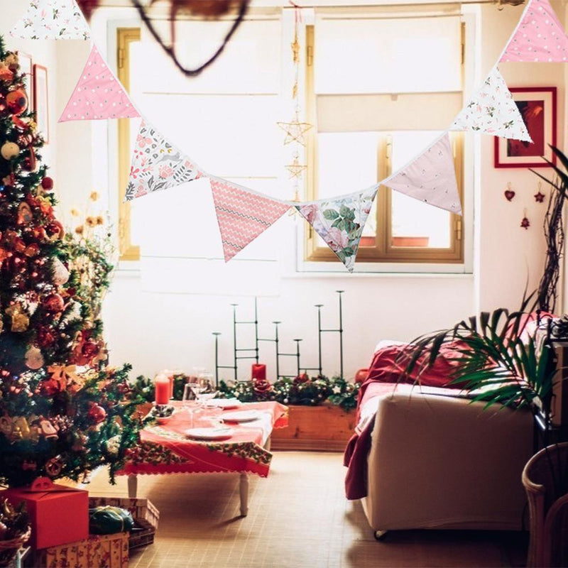 12 Flags 3.2m Cotton Fabric Banners Pennant Bunting Triangular Flags Party