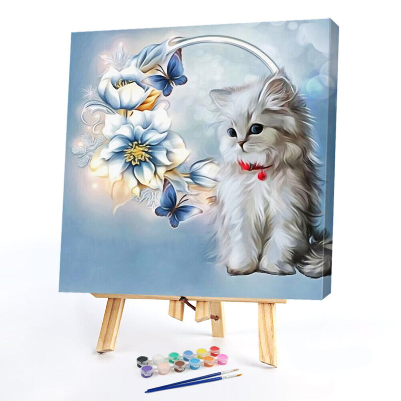 Canvas Paint By Numbers White Cat Oil Hand Painted Drawing Kit Home Decorat