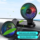 F404D Car Fan USB Dual Head Dashboard Fan with LED Lights for 12V 24V Truck SUV