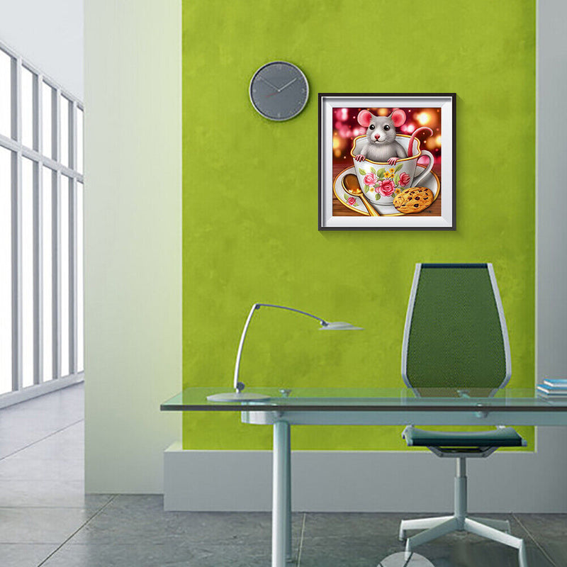 5D DIY Diamond Painting Mouse and Cup Full Round Drill Embroidery Wall Art