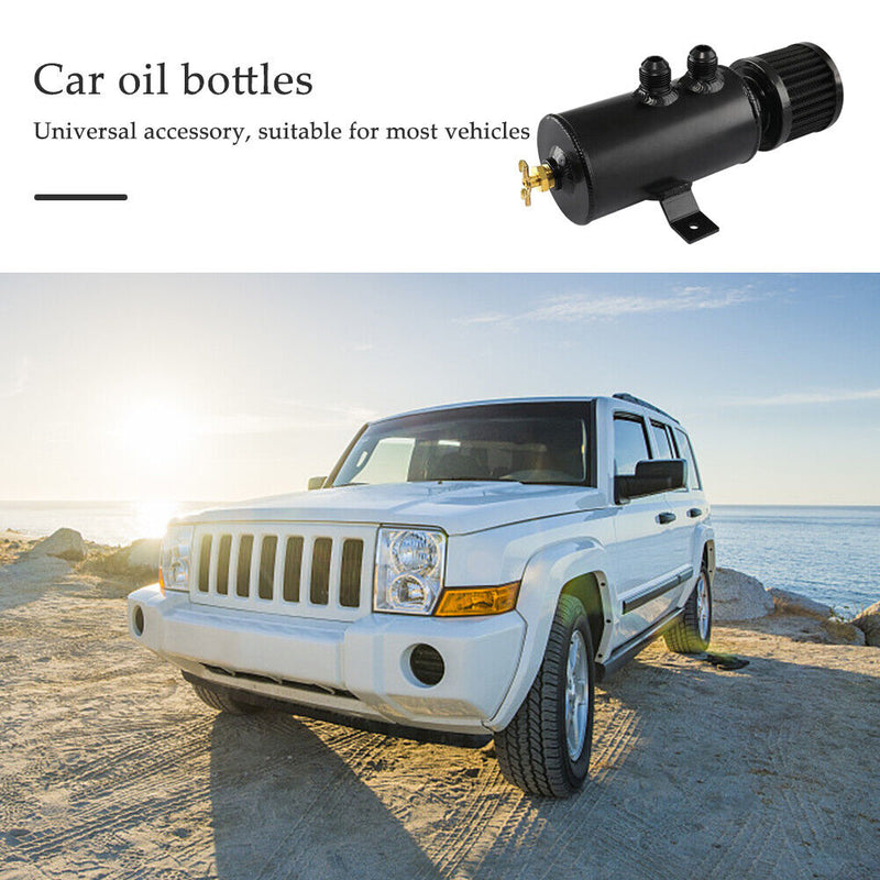 2 Ports AN10 Baffled Aluminum Alloy Oil Catch Can Kit Car Parts (Black)