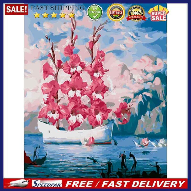 DIY Digital Oil Painting By Numbers Flower Boat Art Picture Kits Wall Decor
