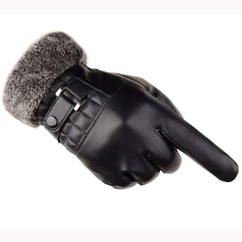 Windproof Men Faux Fur Gloves Thicken Warm Touch Screen Gloves Leather Mittens