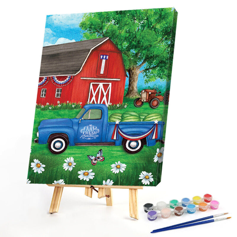 Farm Car Oil Paint By Numbers DIY Handpainted on Canvas Wall Art Gift Unframed