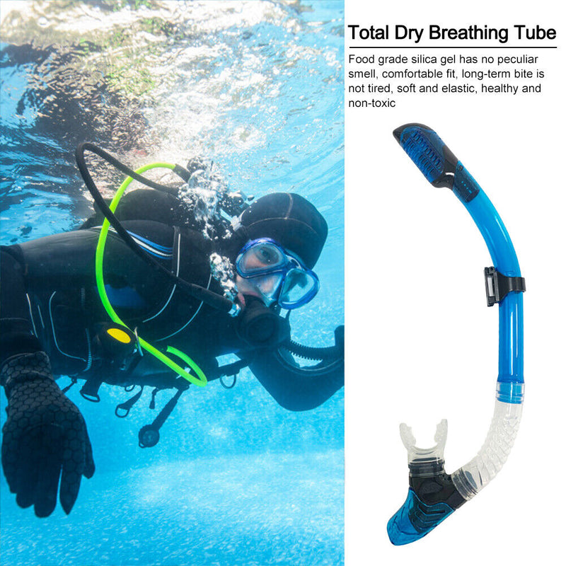 Diving Snorkel Full Dry Underwater Breathing Tube Snorkeling Gear (Blue) Newly